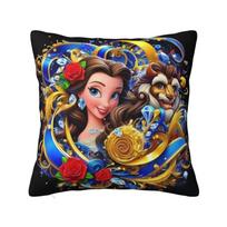 Custom Anime Beauty And The Beast Disney Nordic Throw Pillow Covers Decoration Cartoon Kawaii Romantic Fantasy Film Car Cushion 12x12Inch black