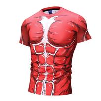 3D Attack on Titan Anime Muscle Printed Men's Fashion Short Sleeve T-Shirts XXS pink