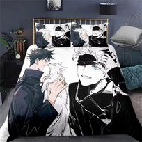 Jujutsu Kaisen Bedding Set Japan Famous Anime Duvet Cover Sets Comforter Bed Linen Twin Queen King Single Size Satoru Gojo EU Twin(135x200cm) white