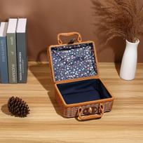 Handmade Wicker Suitcase Portable Dust-proof Round Picnic Basket Large Capacity Anti-impact Rattan Woven Luggage Box for Home black