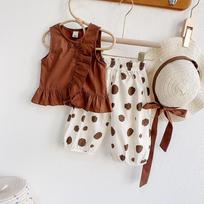 Girls' Summer Sleeveless Two-Piece Set: Doll Shirt, Wide-Leg Pants & Hat Size 90