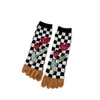 Flower Five Finger Tube Socks Breathable Toe Mid-calf Socks Soft Toe Separator Socks  Slippers Style 3