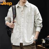 JEEP Men's Long Sleeve Shirt Autumn Winter Striped Loose Casual Work Jacket White 4XL 4XL
