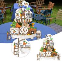 Easter Tiered Tray Decorative Wooden Crafts Carrot Bunny Desktop Kitchen Ornament One Size gray