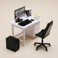 1 Kit 1/12 Scale Dollhouse Miniature Furniture Kit With Computer Keyboard Desk Chair Miniature Scene Miniature Home Study Room Decor gray