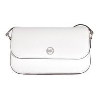 MICHAEL KORS Jet Set Travel Folded Design Logo Charm Pebbled Leather Crossbody Bag Small Women's White