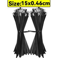 10/20/30/50pcs Stainless Steel Cable Ties Metal Self-locking Fastening Straps Black Heavy Duty Cable Wire Tie Exhaust Wrap Rings (as the picture,10PCS)