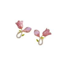 Influencer Style Pink Tulip Flower Stud Earrings – Elegant Enamel Design