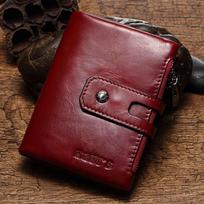 Genuine Cowhide Leather Men's RFID Blocking Wallet Short Bifold Zipper Coin Pocket Clutch brown