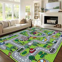 Vaikų lenktynių trasos kilimėlis, kilimas su animacinių filmukų automobilio dizainu, namų dekoracija svetainei, žaidimų kambariui su START FINISH linija, namų kilimai 30X50CM white