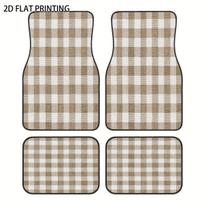 4pcs Light Brown Minimalist Plaid Pattern Printed Car Floor Mats, Universal Material All-Season Weatherproof Vehicle Interior Pr beige