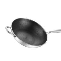 Stainless Steel Wok Pan Double Sided Honeycomb 3 Layer Prevent Sticking Easy Cleaning Wok for Kitchen 32cm 12.6in (No 32cm/12.6in (No Lid and with Ears) black