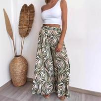 Summer women's loose and casual Bohemian printed wide leg pants with flared pants S gray