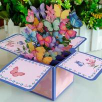 Wedding Anniversary Greeting Card for Birthday Rose/Lily/Sunflower/Tulip 3D Pops-up Bouquet Paper Flowers Daisy/Carnation blue