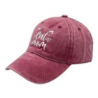 Vintage cat mom Embroidery Baseball Cap Washed Cotton Adjustable Baseball Hats Sunscreen Hats For Women vyno raudonos spalvos