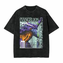 New Century Evangelion Anime, Suitable for Both Men and Women, Four Seasons Retro, Old Cotton Washed T-shirt, Harajuku Men's Top S gray