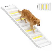10-Step Folding Dog Ramp for Cars with Non-Slip Strips and Feet, White