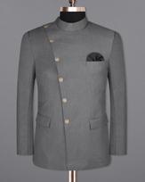 Storm Dust Grey Woolrich Cross Placket Bandhgala Blazer 40 gray