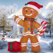 8 FT Xmas Inflatable Gingerbread Man featuring Candy Cane featuring Build-in LEDs designed for Xams Celebration Outdoor Dcor brown