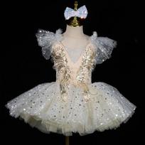 Mergaičių baleto tutu suknelė Sceninio pasirodymo princesės kostiumas su blizgučiais tinklinis sijonas Dydis 100-160cm 140 cm beige