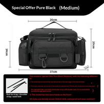 Large Capacity Water Resistant Lure Fishing Bag Multiple Pockets Adjustable Straps for Organizing Fishing Tackles Lures A9 black