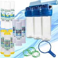 Vandens filtrų rinkinys visam namui, 3 pakopų, su anglies ir putplasčio minkštinimo kasetėmis, 1