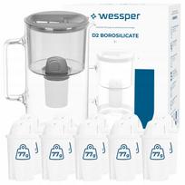 Stiklinis vandens ąsotis Wessper D2, borosilikatinis, 3 l, pilkas, su 11 filtru