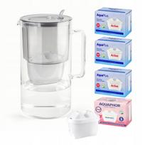 Vandens filtras ąsotis Aquaphor Glass pilkas, 2,5 l, su 4 filtrais