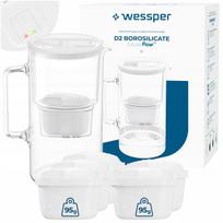 Vandens filtras Wessper D2, borosilikatinis stiklas, 3 l, baltas, su 6 filtrais