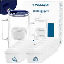 Stiklinis ąsotis su filtru Wessper D2 BOROSILICATE, 3 l, tamsiai mėlynas, su 12 filtru