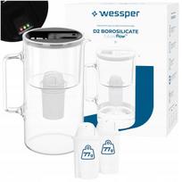 Stiklinis ąsotis Wessper D2, borosilikatinis, 3 l, su LED ir 3 filtrais