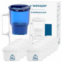 Vandens filtras ąsotis Wessper D2, borosilikatinis stiklas, 3 l, mėlynas, su 10 filtru