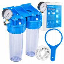Dviejų pakopų vandens filtrų rinkinys su 3/4" manometrais, 2–6 bar