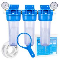Trijų pakopų vandens filtrų rinkinys su 3/4" manometrais, 2–6 bar