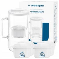 Vandens filtras ąsotis WESSPER D2, borosilikatinis stiklas, 3 l, su 5 Aquamax filtrais