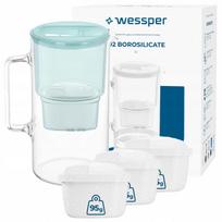Vandens ąsotis Wessper D2, borosilikatinis stiklas, 3 l, mėtų spalvos, su 4 filtrais
