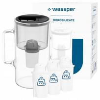 Stiklinis ąsotis Wessper D2, borosilikatinis, 3 l, juodas, su 4 filtrais