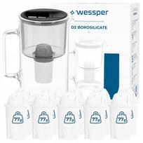 Vandens filtravimo ąsotis Wessper D2, 3 l, borosilikatinis stiklas, juodas, su 11 filtru