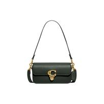 Coach Dark Green Smooth Leather Flap Shoulder Bag with Signature C Turnlock & Gold Hardware for Daily Use Basic Set (Bag+Dust Bag) gray
