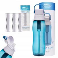 Vandens filtruojantis butelis Aqualogis Aqua&Go 0,75 l, mėlynas, su 3 keičiamais filtrais