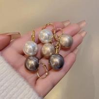 Retro Hong Kong Style Pearl Ear Clip Earrings for Women - Unique European & American Aesthetic Ear Danglers Champagne Earring Clip (High Gloss Pearl) brown