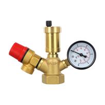Slėgio mažinimo vožtuvas ir oro nuleidimo ventilis pilname žalvariniame katilo saugos komplekte