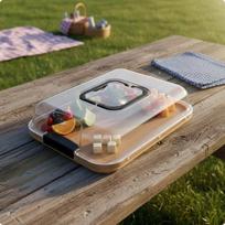 Snack Board with Lid Easy to Carry Bamboo Tray Party Friendly Divided for Outdoor, Small with Lid gray