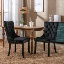 Nikki Collection High-end Tufted Solid Wood Contemporary Velvet Upholstered Dining Chair with Wood Legs Nailhead Trim 2-Pcs Set, Black, DE2001BK 65 x 50 x 95 cm juoda