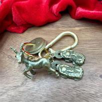 Vintage Brass Goat Keychain Pixiu Charms Lucky Chinese Coins Daily Carry Good Luck Gift For Loved Ones 1pc gray