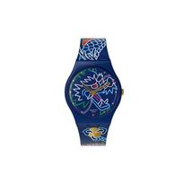 Swatch Quartz Movement 30 Meters Water Resistant Watch 34 Mm Blue Dial Bio-Based Material Case Silicone Strap Unisex watches SO28Z125 Blue Dial blue