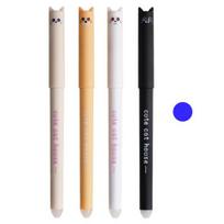 4 vnt. mielos katės trinami geliniai rašikliai 0,5 mm su ištraukiamu spaustuku ir trintukų galiukais Kawaii animacinis rašymo mokyklinis reikmuo black
