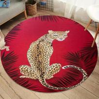 Leopardo rašto apvalus kilimas Rudas dvigubo gepardo rašto kilimas svetainei, miegamajam Neslystantis grindų kilimėlis Egzotiškas safari stiliaus namų dekoras 80cm x 80cm