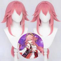 Yae Miko Genshin Impact Cosplay Costume Full Set Fox Goddess Cosplay Shrine Maiden Costume with Wig Halloween one size pink
