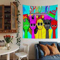 S-Sprunki Incredibox DIY Wall Tapestry Hanging Tarot Hippie Wall Rugs Dorm Home Decor 100X70CM multi